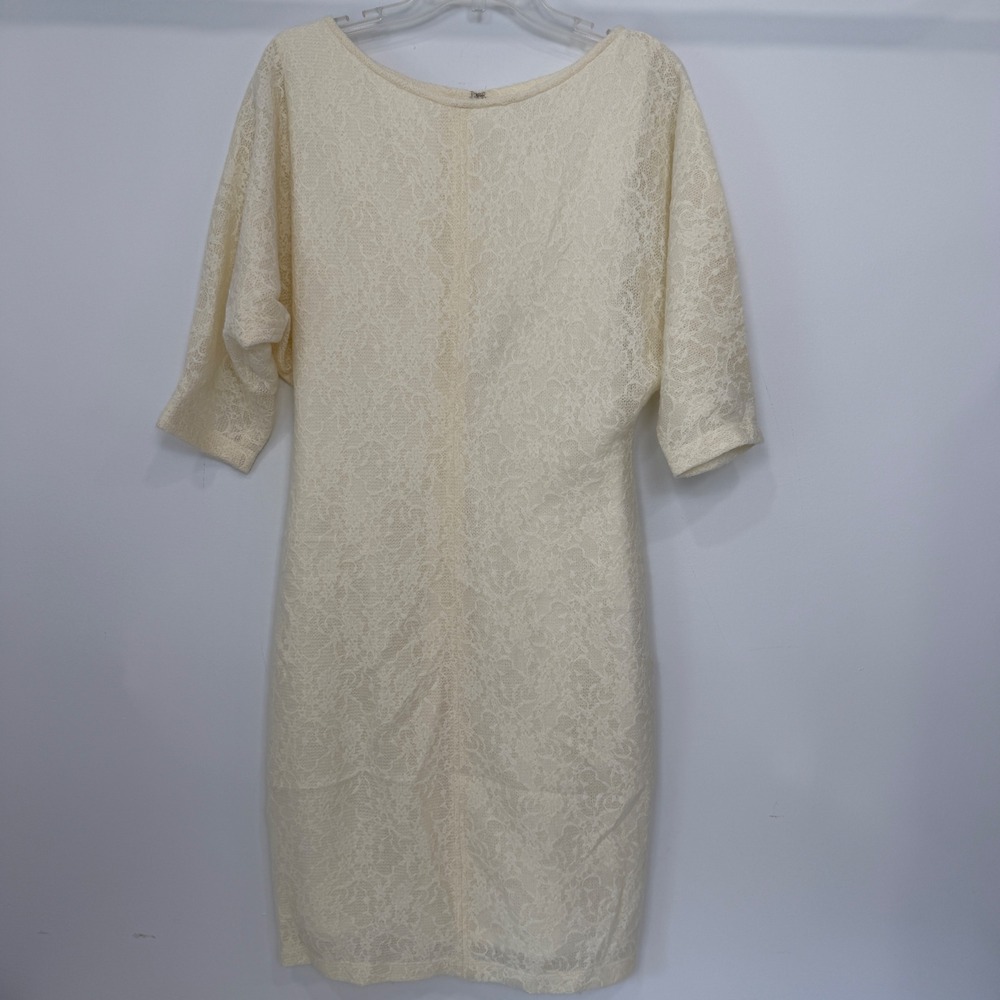 Black Halo Ivory Floral Lace Dolman Sleeve Sheath Dress Size 10 Bridal Cocktail